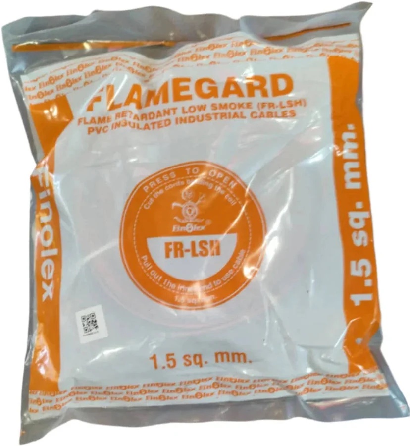 Finolex FLAMEGARD FR-LSH 1.5 sq mm coil pack with the QR code visible on the wrapper