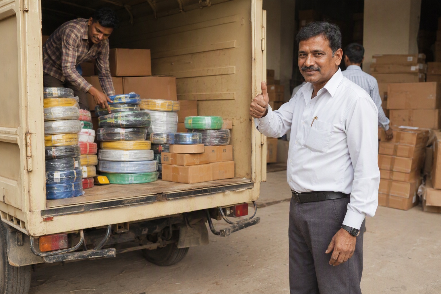 An order of electrical material being loaded for delivery in Bangalore