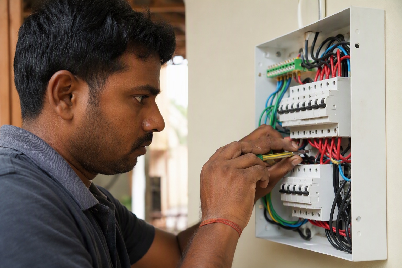 Switchgear being installed in a residential distribution board