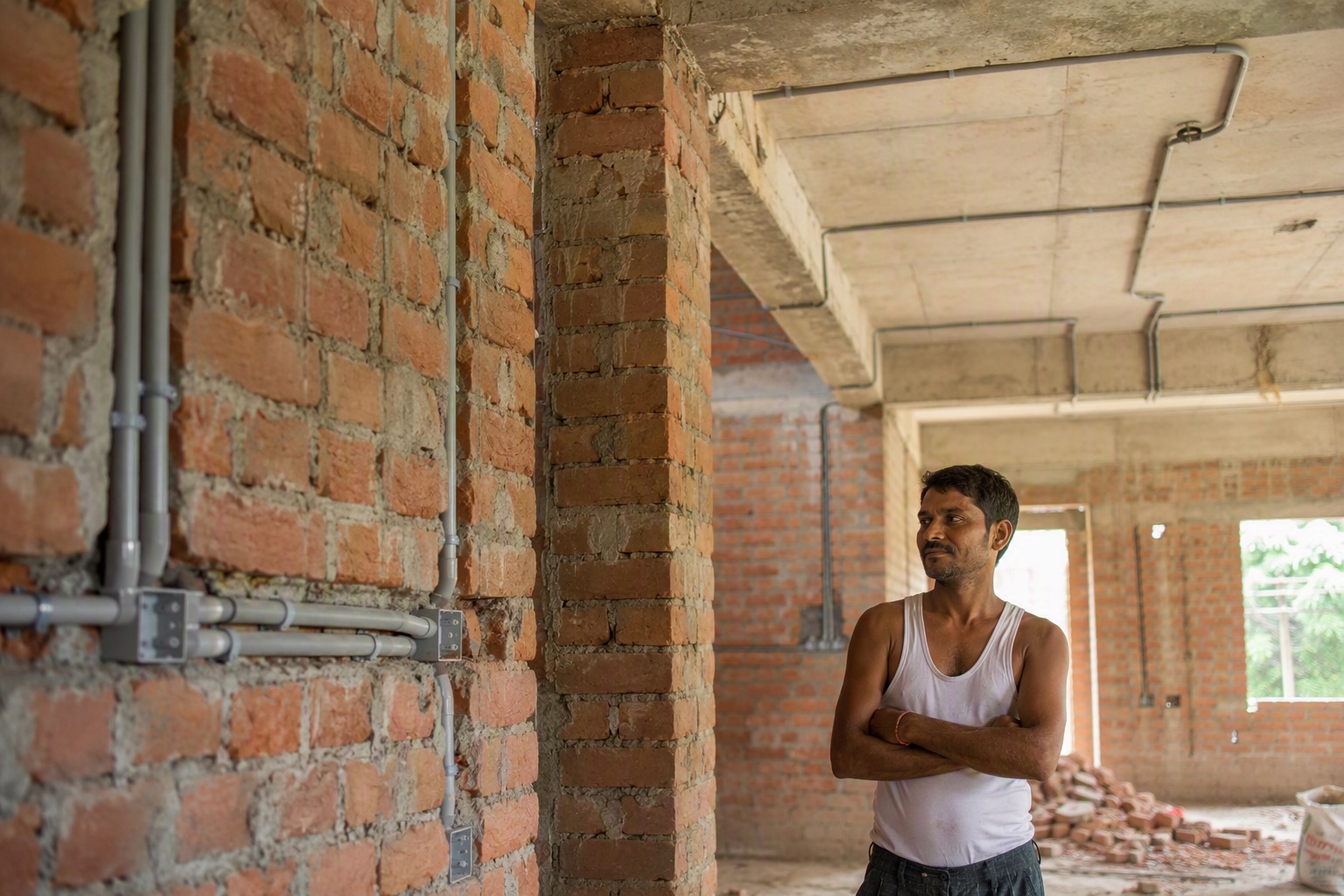 Conduit runs laid through a house under construction